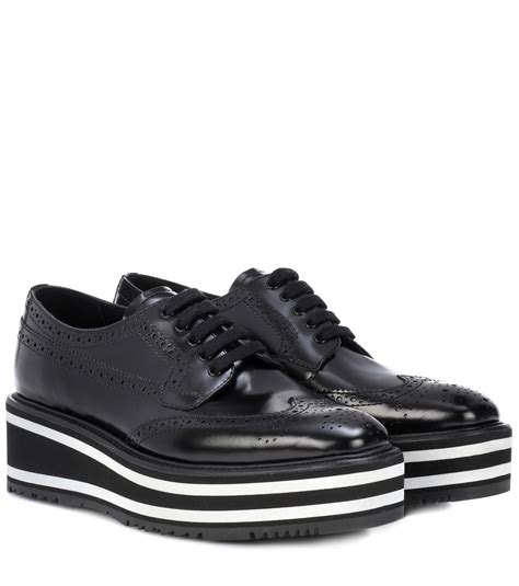 Shop Prada Brogue Leather Platform Shoes 